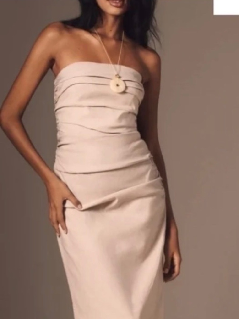 NEW WITH TAGS Soleil Slim Ruched Strapless Dress in Beige